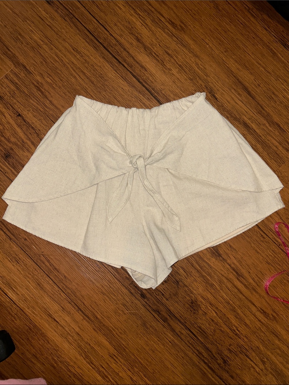 Beige Linen Tie-Front Women’s Shorts